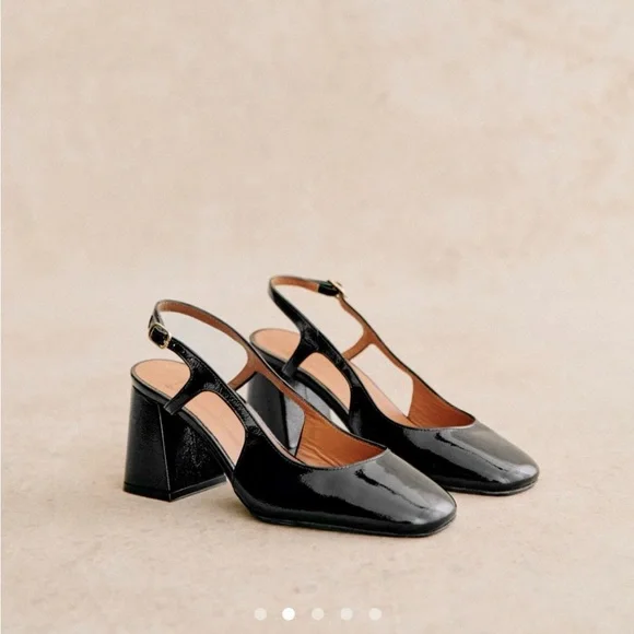 Sezane Black Patent Slingback Block Heel Pumps - Picture 3 of 7
